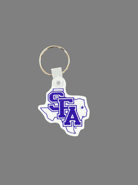 Keychain - Texas state shape with SFA logo