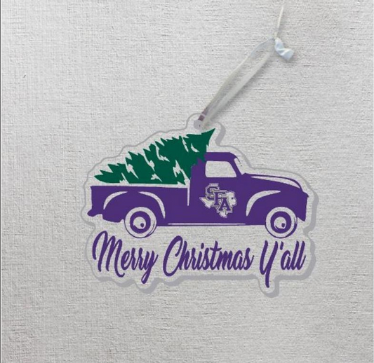 CDI Ornament - Truck With SFA Logo Over Merry Christmas Y'all